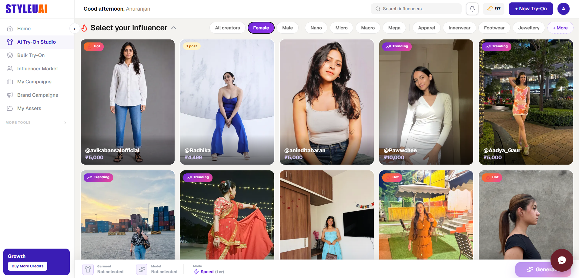 StyleUAI influencer marketplace: pick a licensed influencer